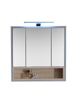 Badezimmerspiegelschrank >Tunis< LED, 3 Türen, grau matt / sonoma eiche - 65x65x16 (BxHxT)