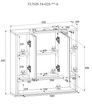 Badezimmerspiegelschrank >Tunis< LED, 3 Türen, grau matt / sonoma eiche - 65x65x16 (BxHxT)