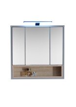 Badezimmerspiegelschrank >Tunis< LED, 3 Türen, grau matt / sonoma eiche - 65x65x16 (BxHxT)