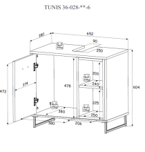 Waschbeckenunterschrank >Tunis< 1 Tür, 2 Fächer, grau matt / sonoma eiche - 65x61x38cm (BxHxT)