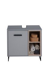 Waschbeckenunterschrank >Tunis< 1 Tür, 2 Fächer, grau matt / sonoma eiche - 65x61x38cm (BxHxT)