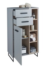 Badkommode >Tunis< Tür, 2 Schübe, 4 Fächer, grau matt / sonoma eiche - 65x116x38cm BxHxT