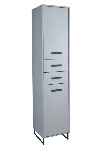 Hochschrank >Tunis< 2 Türen, 2 Schübe, grau matt / sonoma eiche - 42x185x38cm (BxHxT)