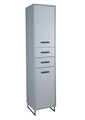 Hochschrank >Tunis< 2 Türen, 2 Schübe, grau matt / sonoma eiche - 42x185x38cm (BxHxT)