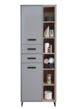 Hochschrank >Tunis< 2 Türen, 2 Schübe, grau matt / sonoma eiche - 65x185x38cm (BxHxT)