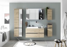 Waschbeckenunterschrank >Memphis< Grau / Artisan Eiche Dekor - 110x54x53cm (BxHxT)