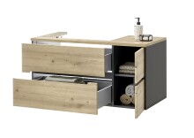 Waschbeckenunterschrank >Memphis< Grau / Artisan Eiche Dekor - 110x54x53cm (BxHxT)