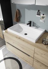 Waschbeckenunterschrank >Memphis< Grau / Artisan Eiche Dekor - 110x54x53cm (BxHxT)