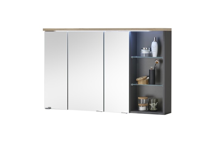 Badezimmerspiegelschrank >Memphis< Grau / Artisan Eiche Dekor - 110x70x20 (BxHxT)
