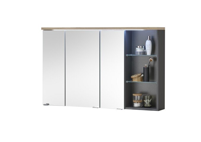 Badezimmerspiegelschrank >Memphis< Grau / Artisan Eiche Dekor - 110x70x20 (BxHxT)