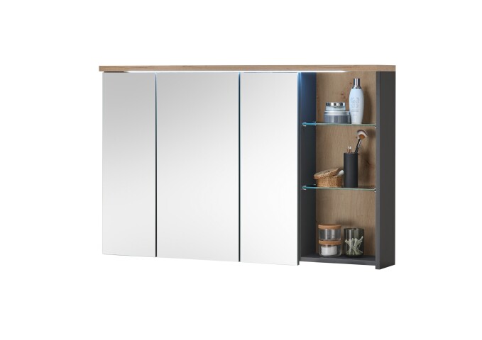 Badezimmerspiegelschrank >Memphis< Grau / Artisan Eiche Dekor - 110x70x20 (BxHxT)