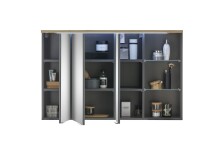 Badezimmerspiegelschrank >Memphis< Grau / Artisan Eiche Dekor - 110x70x20 (BxHxT)