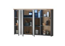 Badezimmerspiegelschrank >Memphis< Grau / Artisan Eiche Dekor - 110x70x20 (BxHxT)
