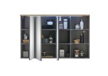 Badezimmerspiegelschrank >Memphis< Grau / Artisan Eiche Dekor - 110x70x20 (BxHxT)