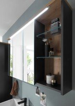 Badezimmerspiegelschrank >Memphis< Grau / Artisan Eiche Dekor - 110x70x20 (BxHxT)