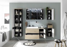 Badkommode >Memphis< Grau / Artisan Eiche Dekor - 30x74x31cm (BxHxT)