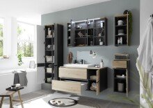 Badkommode >Memphis< Grau / Artisan Eiche Dekor - 30x74x31cm (BxHxT)