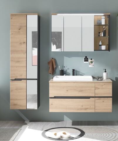 Badezimmer-Set >Memphis< (3-tlg. ) Grau / Artisan Eiche Dekor - 180x176x53 (BxHxT)