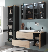 Badezimmer-Set >Memphis< (3-tlg. ) Grau / Artisan Eiche Dekor - 180x176x53 (BxHxT)