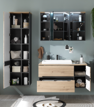 Badezimmer-Set >Memphis< (3-tlg. ) Grau / Artisan Eiche Dekor - 180x176x53 (BxHxT)
