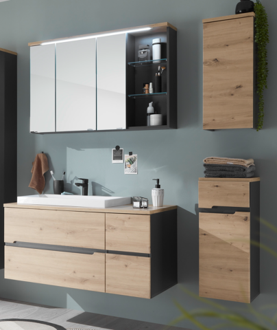 Badezimmer-Set >Memphis< (4-tlg. ) Grau / Artisan Eiche Dekor - 160x176x53 (BxHxT)