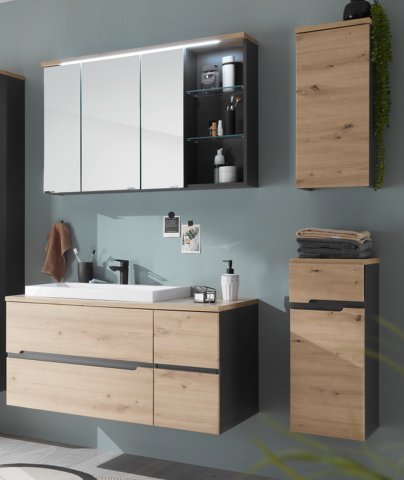 Badezimmer-Set >Memphis< (4-tlg. ) Grau / Artisan Eiche Dekor - 160x176x53 (BxHxT)