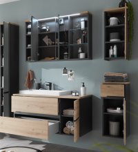 Badezimmer-Set >Memphis< (4-tlg. ) Grau / Artisan Eiche Dekor - 160x176x53 (BxHxT)