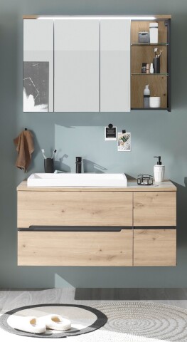 Badezimmer-Set >Memphis< (2-tlg. ) Grau / Artisan Eiche Dekor - 110x176x53 (BxHxT)