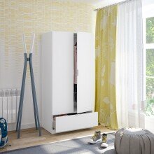 Kleiderschrank >GARONA< 2 Türen, 1 Schublade, in Weiß - 80x170x51 (BxHxT)