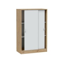 Schuhschrank >GARONA< 2 Schiebtüren, Asteiche Dekor / Artik Weiß - 77x119x40 (BxHxT)
