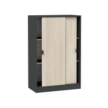 Schuhschrank >GARONA< 2 Schiebetüren, Anthrazitgrau / Eiche Dekor - 77x119x40 (BxHxT)