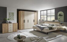 Bettanlage >Danao< in Mauvella Oak/Kashmir, Dekor - 285,4x96x207,6cm (BxHxT)