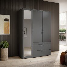 Drehtürenschrank >Vesala< 3 Türen, 3 Schübe, Graphit mit Spiegel - 135x195x56cm (BxHxT)