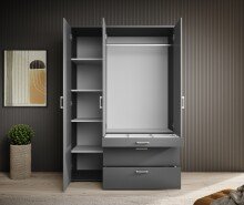 Drehtürenschrank >Vesala< 3 Türen, 3 Schübe, Graphit mit Spiegel - 135x195x56cm (BxHxT)