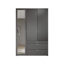Drehtürenschrank >Vesala< 3 Türen, 3 Schübe, Graphit mit Spiegel - 135x195x56cm (BxHxT)