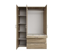 Drehtürenschrank >Vesala< 3 Türen, 3 Schübe, Mauvella Oak mit Spiegel - 135x195x56 (BxHxT)