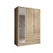 Drehtürenschrank >Vesala< 3 Türen, 3 Schübe, Mauvella Oak mit Spiegel - 135x195x56 (BxHxT)