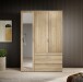 Drehtürenschrank >Vesala< 3 Türen, 3 Schübe, Mauvella Oak mit Spiegel - 135x195x56 (BxHxT)