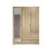 Drehtürenschrank >Vesala< 3 Türen, 3 Schübe, Mauvella Oak mit Spiegel - 135x195x56 (BxHxT)
