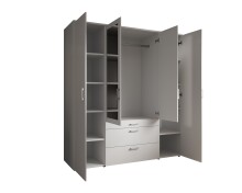Drehtürenschrank >Vesala< 4 Türen, 3 Schübe, Weiß / Spiegel - 180x195x56cm (BxHxT)