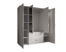 Drehtürenschrank >Vesala< 4 Türen, 3 Schübe, Weiß / Spiegel - 180x195x56cm (BxHxT)