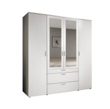 Drehtürenschrank >Vesala< 4 Türen, 3 Schübe, Weiß / Spiegel - 180x195x56cm (BxHxT)
