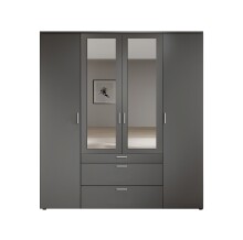 Drehtürenschrank >Vesala< 4 Türen, 3 Schübe, Graphit / Spiegel - 180x195x56cm (BxHxT)