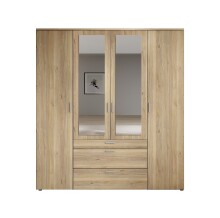 Drehtürenschrank >Vesala< 4 Türen, 3 Schübe, Mauvella Oak / Spiegel - 180x195x56 (BxHxT)