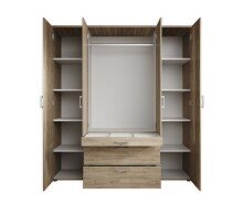 Drehtürenschrank >Vesala< 4 Türen, 3 Schübe, Mauvella Oak / Spiegel - 180x195x56 (BxHxT)