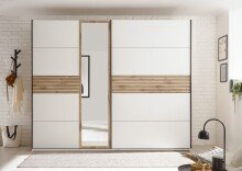 Schwebetürenschrank >Leo< 3 Böden, 3 Stangen, Viking Oak hell / Weiß - 270,1x225,5x59,6 (BxHxT)