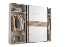 Schwebetürenschrank >Leo< 3 Böden, 3 Stangen, Viking Oak hell / Weiß - 270,1x225,5x59,6 (BxHxT)