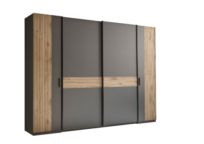 Dreh-/Schwebetürenschrank >Daria< 10 Böden, Viking Oak  / Graphit - 267x210x60,4 (BxHxT)