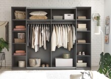 Dreh-/Schwebetürenschrank >Daria< 10 Böden, Viking Oak  / Graphit - 267x210x60,4 (BxHxT)