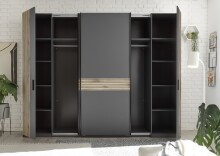 Dreh-/Schwebetürenschrank >Daria< 10 Böden, Viking Oak  / Graphit - 267x210x60,4 (BxHxT)